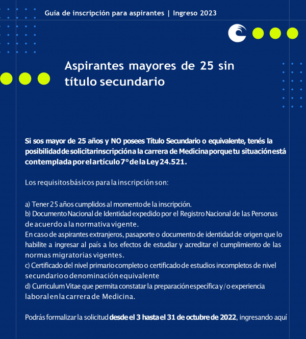 Guía de inscripción para aspirantes mayores de 25 años. Ingreso 2023