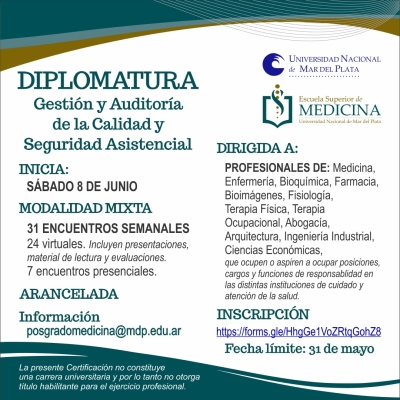 Diplomatura de Posgrado en Gestión y Auditoría de la Calidad y Seguridad Asistencial
